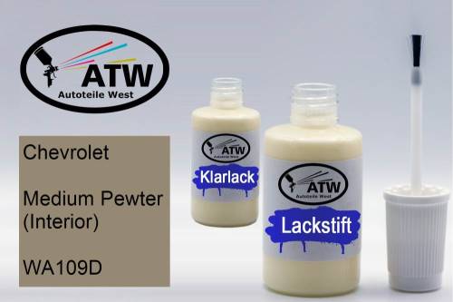 Chevrolet, Medium Pewter (Interior), WA109D: 20ml Lackstift + 20ml Klarlack - Set, von ATW Autoteile West.